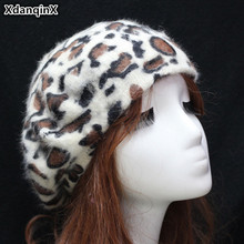 XdanqinX-boinas De leopardo y pelo De conejo para Mujer, Sombrero elegante De moda, gorros De Hip Hop para Mujer, Invierno 2024 - compra barato