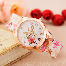 Women Retro pastoral style Watch Dames kijken Silicone Printed Flower Quartz Wrist Watches Round Digital Dial Girl Analog B40 2024 - buy cheap