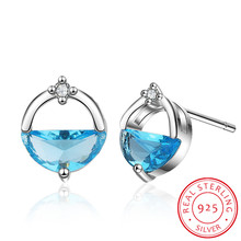 Pendientes redondos geométricos de circonia blanca/azul para mujer, aretes en forma de gota de agua, Plata de Ley 925, S-e864 2024 - compra barato