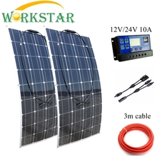 Workstar 2x100w painéis solares flexíveis 12v carregador solar para rv/barco carro 200w sistema solar para iniciante painel solar 100w carga 2024 - compre barato