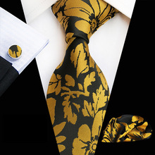3PCS Men Jacquard Flower Neck Tie Set Paisley Floral Cufflinks Wedding Necktie Pocket Square Silk Handkerchief Hanky Cuff Links 2024 - buy cheap