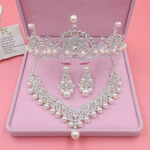 Bride Crystal Pearl Costume jewelery sets New Design Rhinestone Choker Necklace Earrings Tiara Bridal Women Wedding Jewelry Set 2024 - buy cheap
