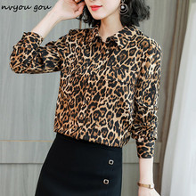 Nvyou gou-Blusa con estampado de leopardo para mujer, camisa de manga larga con cuello vuelto, informal, Primavera, 2019 2024 - compra barato