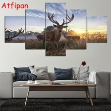 Impresiones en lienzo de animales para decoración del hogar, impresiones en HD para sala de estar, cartel de paisaje de alce, arte de pared, 5 piezas 2024 - compra barato