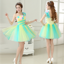 New Yellow green one shoulder sweat lady girl women princess bridesmaid banquet performance dancing party dress gown 2024 - buy cheap