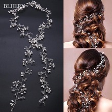 Blijery moda artesanal com faixa de cabelo 100cm, longo, pérola, strass, cristal, joia feminina para casamento, acessórios para cabelo, moda noiva 2024 - compre barato