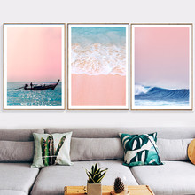 Pintura en lienzo para decoración del hogar, carteles nórdicos e impresiones de playa, imágenes para sala de estar, barco, mar, arte de pared 2024 - compra barato