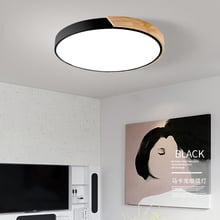 Lámpara nórdica de madera redonda para sala de estar, iluminación led de techo ultrafina para habitación, macarrones, simple y moderna 2024 - compra barato