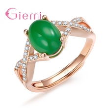 Top Quality Finger Ring For Women Big Green Stone Pretty Top Quality Birthday Gift Rose Gold Color Anniversary Promotion 2024 - buy cheap