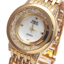 Relógio de pulso feminino wa077, relógio de quartzo dourado e de aço inoxidável com pulseira g & d, fashion para mulheres 2024 - compre barato