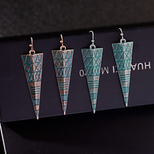 2019 Ethnic Long Dangle Earrings Gypsy Vintage Triangle Carved Female Geometric Alloy Green Indian Earrings 2024 - buy cheap