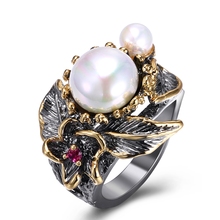 Best Buy Elegant Jewelry Ring with Pearl Multi colorful stone Black Gold-color Fashion Unique Design Party Anniversary Gift Ring 2024 - buy cheap