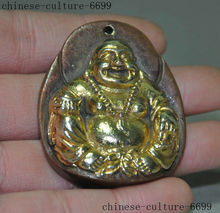 Old China Buddhism Pure Bronze Gold Amulet Pendant Maitreya Buddha Gods Statue 2024 - buy cheap