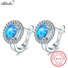 Blaike-pendientes de aro de ópalo de Fuego Azul para mujer, de piedra ovalada de Plata de Ley 925, circonita blanca, piedra de nacimiento, círculo, joyería fina 2024 - compra barato