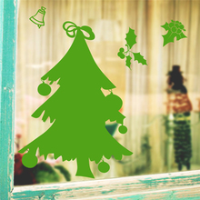 Feliz ano novo da janela de vidro adesivos de parede para quartos dos miúdos home decor decalques da parede do vinil papel de parede verde da árvore de natal sino 2024 - compre barato