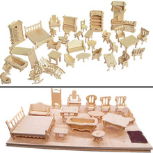 Miniature 1:12 Dollhouse Furniture For Dolls,Mini 3D Wooden Puzzle DIY Building Model Toys For Children Gift 2024 - buy cheap