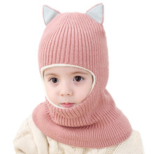 Winter Boys Girls Cat Ear Hat Scarf Set Baby Knitted Hat Scarf Set Children Plus Velvet Hat And Collar Neck Protection Windproof 2024 - buy cheap