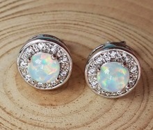 10mm round white fire opal stud earrings for lady 2024 - buy cheap