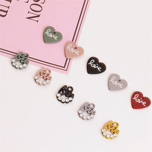 Wholesale 50Pcs/Lot Love Letters printed Enamel Heart Pendant Charms DIY Jewelry Findings Oil Drop Rhinestone Paved Alloy Charm 2024 - buy cheap