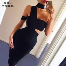 2017 Sexy Pink Black One Shoulder Chocker Hollow Out Bandage Dresses Special Occasion Women Night Club Patry Dresses Vestidios 2024 - buy cheap