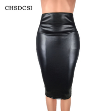 CHSDCSI Bodycon Sexy Skirt Women PU Leather Skirt Solid Color High Waist Slim Hip Vintage Long Open Slit Clubwear Pencil Skirts 2024 - buy cheap