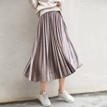 Spring 2020 Women Long Metallic Silver Maxi Pleated Skirt Midi Skirt High Waist Elascity Casual Party Skirt 2024 - купить недорого