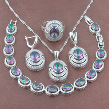 Conjunto de joias de noiva com pingente arco-íris zircônia natural, brincos cor prata femininos, colar, pingentes, pulseira, yz0102, novo, 2020 2024 - compre barato