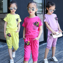 2019 Summer Girls Clothing Sets Kids Girls Clothes Children Clothing Set T shirt+ Capris Two-Piece Suits 3 Colors Age 3-15Y 2024 - buy cheap