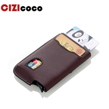 Genuine Leather Aluminium Antitheft RFID Card Holder Blocking Mini Wallet Simple Fashion Men Women Credit Card Holder 2024 - buy cheap