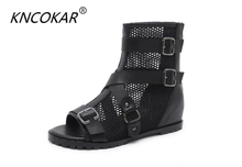 KNCOKAR-Sandalias de cuero con correa de cuero para mujer, zapatos femeninos de suela blanda, de Boca de pescado, estilo nuevo, vogue, recreativo, 100 2024 - compra barato