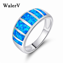 Anel walerv com frete grátis, joia retrô clássica fogo azul opala, joia para casamento feminina 2024 - compre barato
