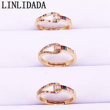 8Pcs Multicolor Rainbow Cubic Zirconia CZ Micro Pave Gold Color Rings For Women Party Wedding Jewelry 2024 - buy cheap
