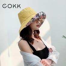 COKK-sombrero con forma de cubo para mujer, sombrero con forma de flor de doble cara, plegable, coreano, ala ancha, sombrero para playa 2024 - compra barato