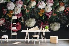 Fundo preto grande papel murais 3d rosa flor papel de parede para sala estar sofá fundo 3d foto murais flor adesivos 2024 - compre barato