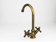 Antique Brass Single Hole Dual Handles Copper Kitchen Water Tap,Deck Mounted, free shipping 2024 - купить недорого