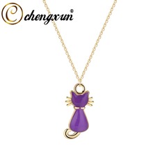 CHENGXUN Fashion Purple Cat Necklace Women Girls Lovely Animal Charm Kitty Cats Fashion Jewelry Gold Necklace Collier s 2024 - buy cheap