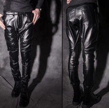 29-33 Men's brand fashion stage slim high quality vintage punk motorcycle leather pants singer dance costumes trousers clothing 2024 - buy cheap