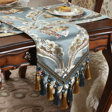 Luxury Blue Silk Jacquard Table Runner Placemat High Quality Jacquard Tablecloth Table Flag Table Kitchen High-grade Supplies 2024 - compre barato