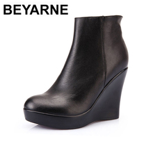 BEYARNE   Genuine Leather Autumn Winter Boots Shoes Women Ankle Boots Female Wedges Boots Women Boot Platform Shoes 2024 - buy cheap