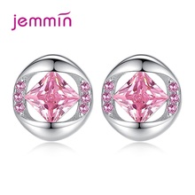Exquisite 925 Sterling Silver Cubic Zirconia Pink White Cubic Zirconia Stud Earrings For Women  Piercing Wedding Party Jewelry 2024 - buy cheap
