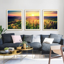 NOOG-Póster de Arte de pared Sunse de bosque de otoño, pintura de lona nórdica, carteles e impresiones, imágenes para decoración para sala de estar 2024 - compra barato