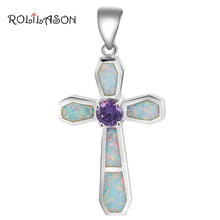 Popular Cross Design Zircon Zirconia pendant purple crystal White Fire Opal Silver Stamped Pendant Fashion jewelry OP519 2024 - buy cheap