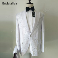 Bridalaffair Solid White Men Suits With Luxury Embroidery Wedding Tuxedos Groom Men's Prom Suits Set 3Pcs 2018 Jacket+Pants+Vest 2024 - buy cheap