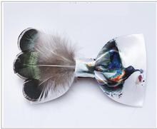 Gravata borboleta artesanal para homens e mulheres, laço branco de penas com estampa de beija-flor, para casamento e noivado, frete grátis 2024 - compre barato
