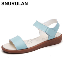 Snurulan2018 sapatos femininos de couro legítimo, calçado com fivela casual para o verão, sandálias de praia para mulheres 2024 - compre barato
