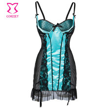 Corzzet Nightwear Sexy Lingerie Lace and Mesh Overlay Sky Blue Satin Underwear Comfortable Nightdress Sexy Sleepweae Chemise 2024 - buy cheap