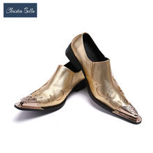 Christia Bella Men Dress Shoes Gold Leather Gentleman Party Business Classic Suit Shoes Metal Tip Wedding Party Shoes for Men 2024 - buy cheap