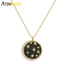 minimalist star signet cz paved rose gold necklace for women moon star cz round coin charm dainty simple classic fashion jewelry 2024 - buy cheap