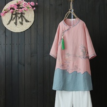 Женская льняная рубашка, Классическая льняная рубашка с китайским воротником, чонсам, DD1483 2024 - купить недорого