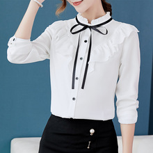 Outono 2019 Das Mulheres Camisa Branca Camisa de Manga Longa Coreano Ruffles Roupas Femininas Streetwear Magro Chiffon Blusa Elegante Mulheres Topos 2024 - compre barato